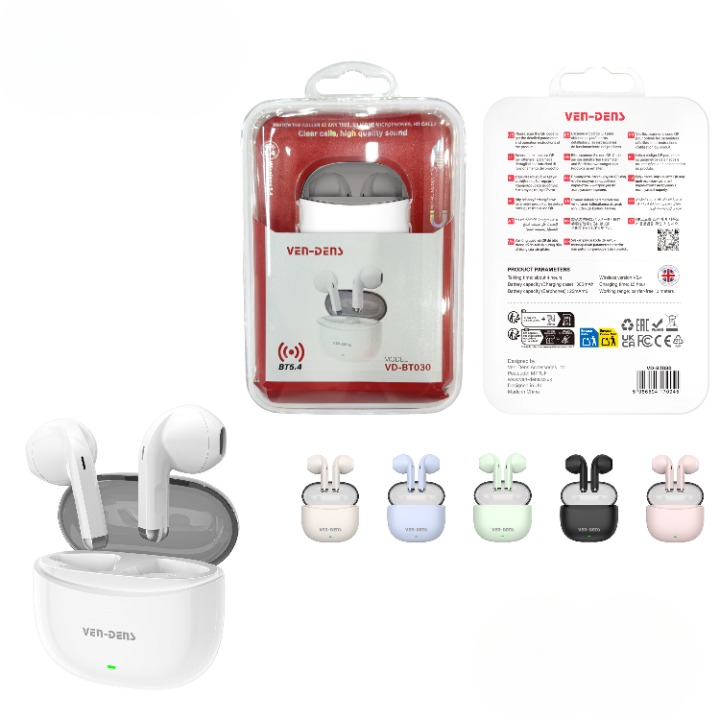 VEN-DENS True Wireless Stereo Earphones Bluetooth 5.4 Earbuds BT030 (White) - 12576
