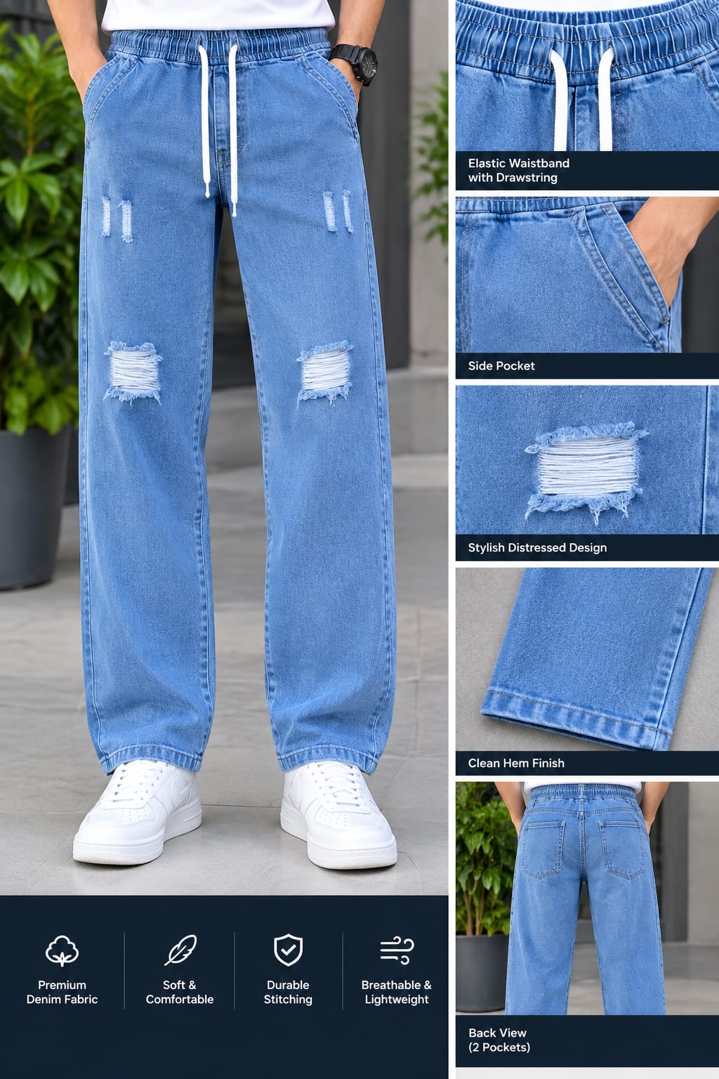Stylish Semi Baggy Cargo Denim Pant (32908)