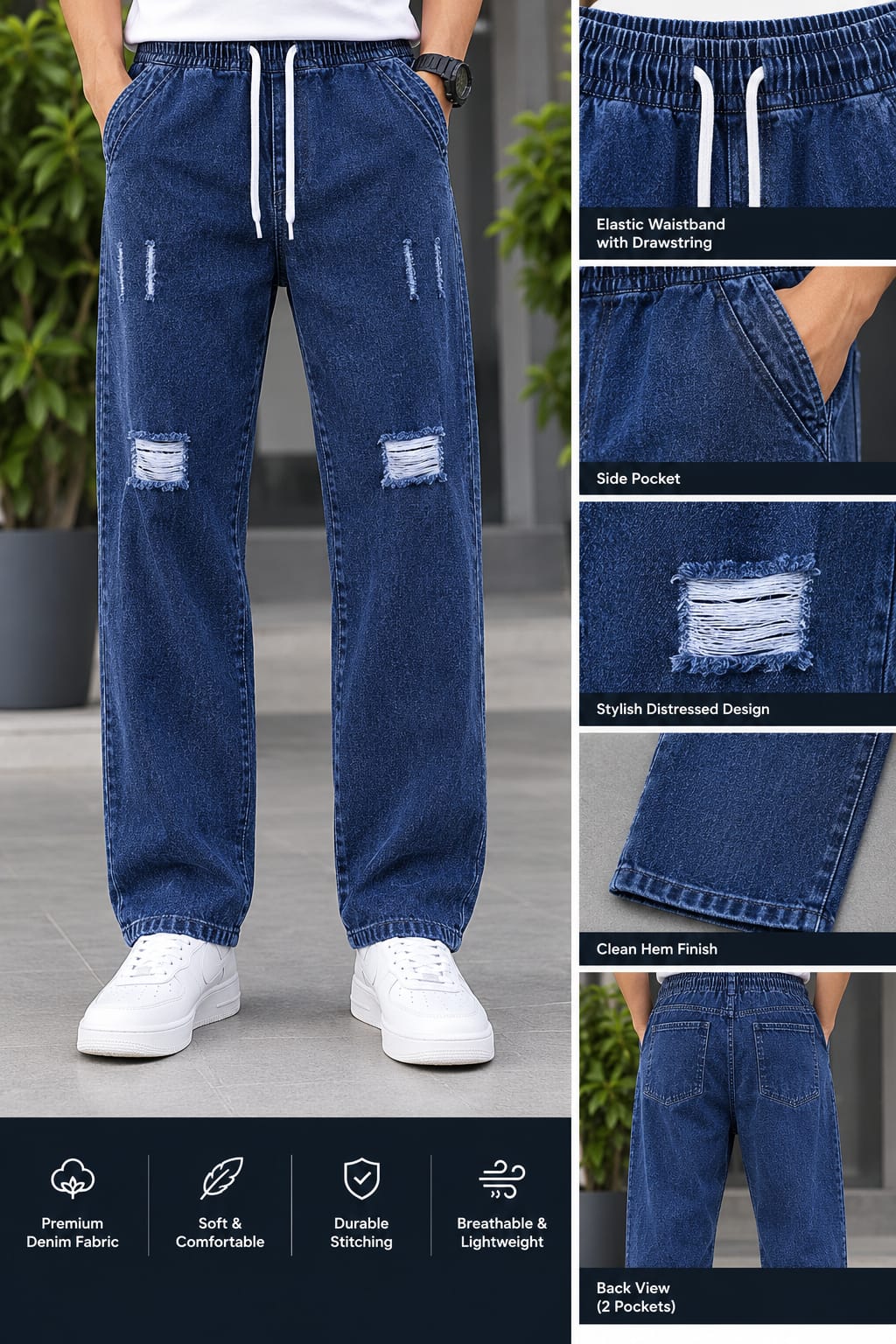 Stylish Semi Baggy Cargo Denim Pant (32909)