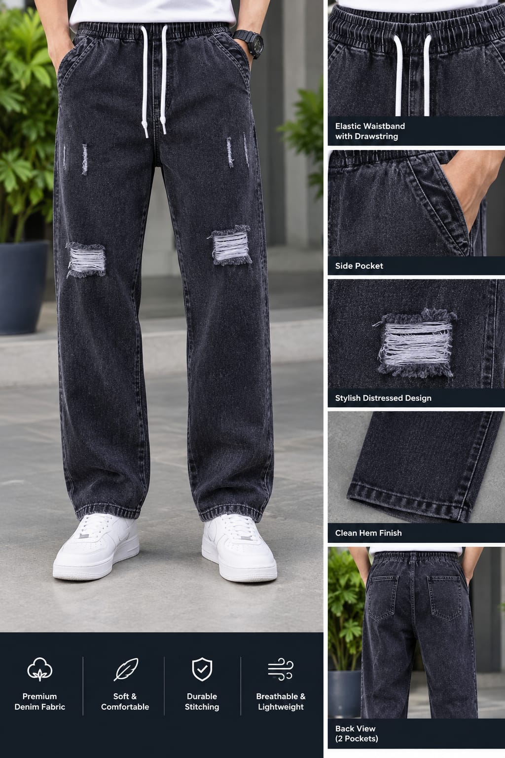 Stylish Semi Baggy Cargo Denim Pant (32910)
